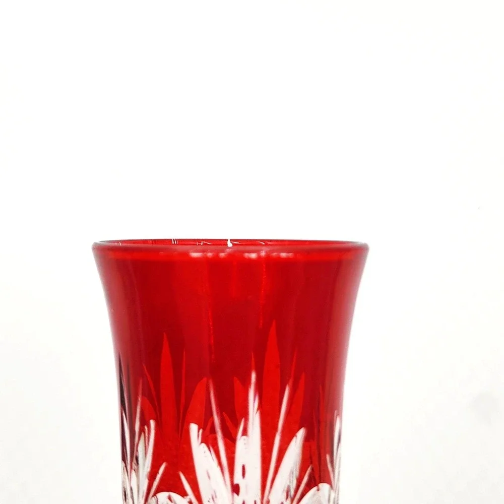 Vintage Bohemian Ruby Red Cut to Clear Crystal Tumbler Highball Glasses Pair